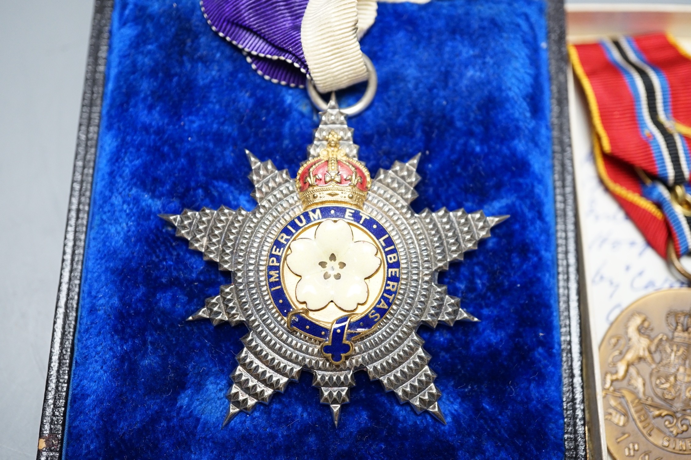 Honourable Order of the Grand Star Primrose League neck badge and a Romanian Jubilee medal